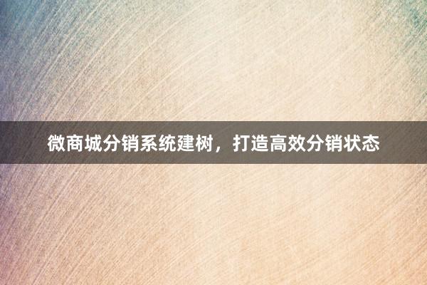 微商城分销系统建树,打造高效分销状态